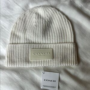 Coach White Knit Beanie
